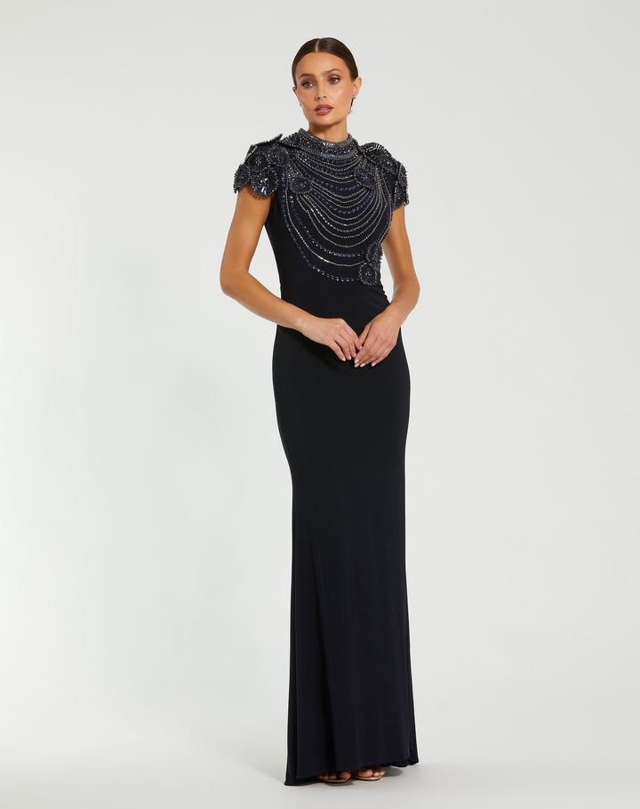 Mac Duggal 42055 High Neck Embellished Column Gown