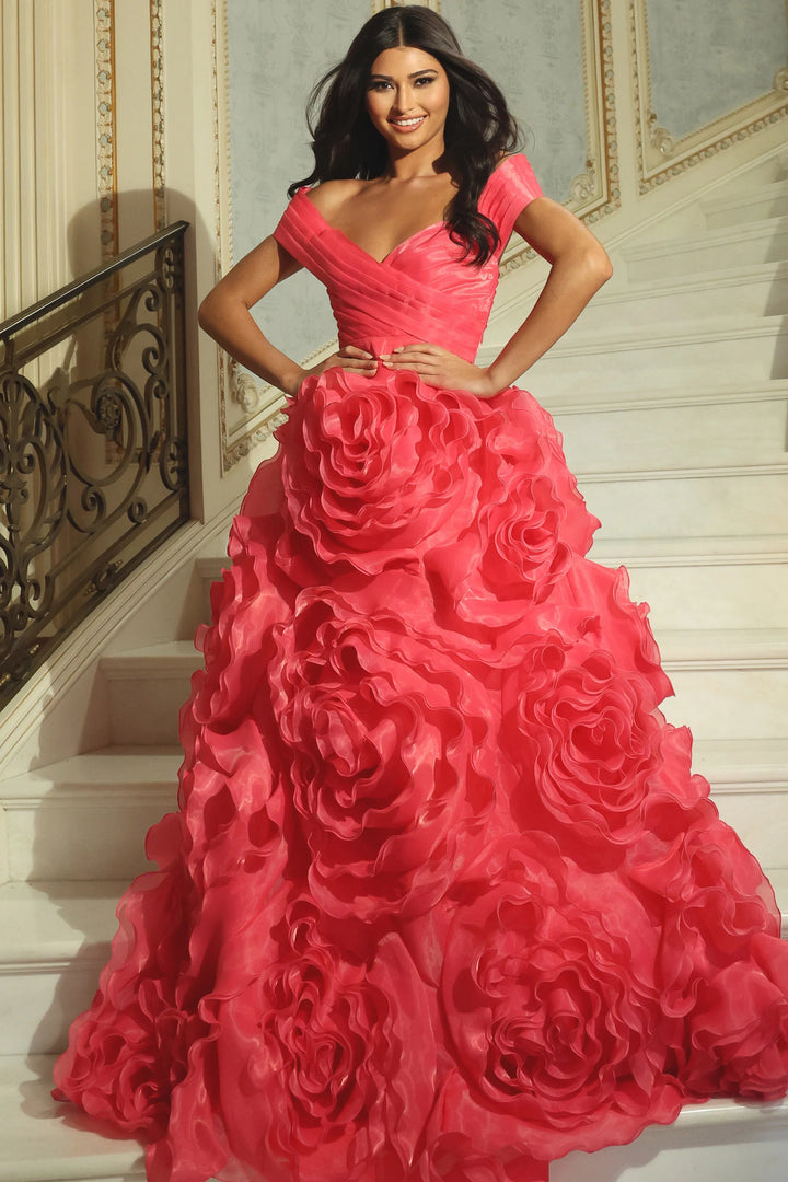 Jovani 42187 Off Shoulder Ball Gown With 3D Floral Appliqués
