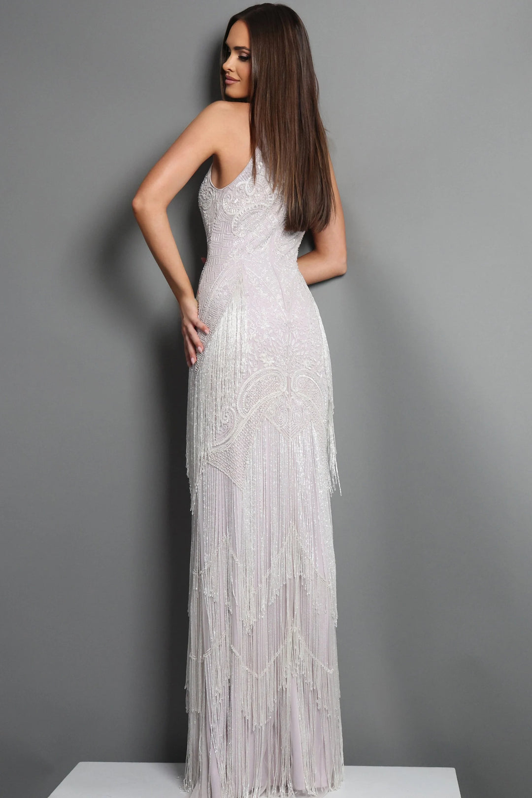 Jovani 44061 Halter Neck Art Deco Fringe Dress