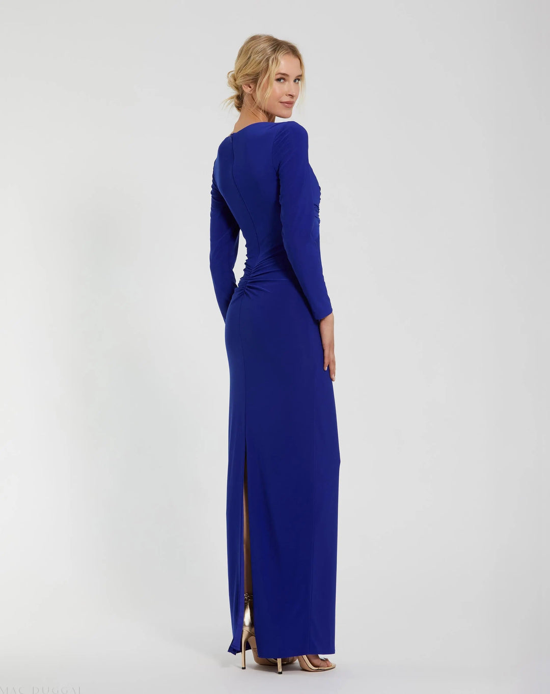 Mac Duggal 44064 Long Sleeve Jersey V Neck Twist Knot Gown