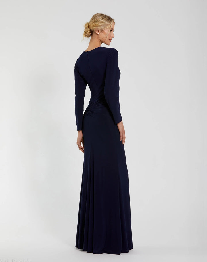 Mac Duggal 44070 Long Sleeve Fitted Jersey Gown With Ruched Waist