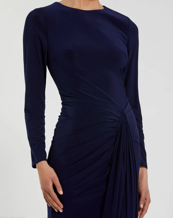 Mac Duggal 44070 Long Sleeve Fitted Jersey Gown With Ruched Waist