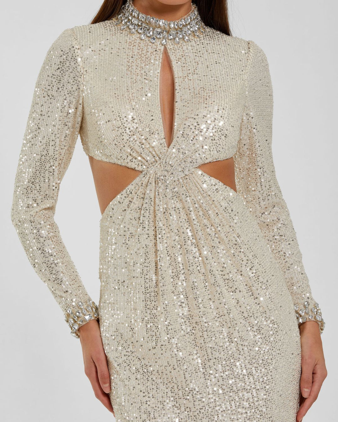 Mac Duggal 44168 Long Sleeve Sequin Cutout Gown