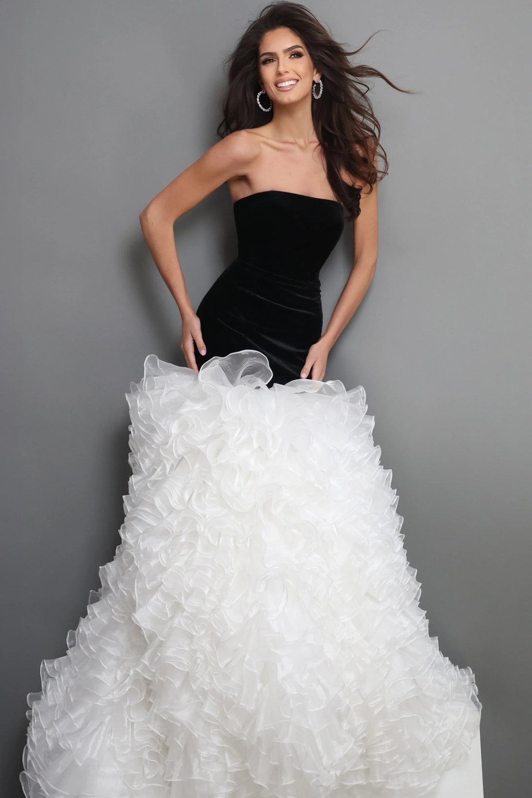 Jovani 45670 Strapless Mermaid Gown with Ruffle Skirt