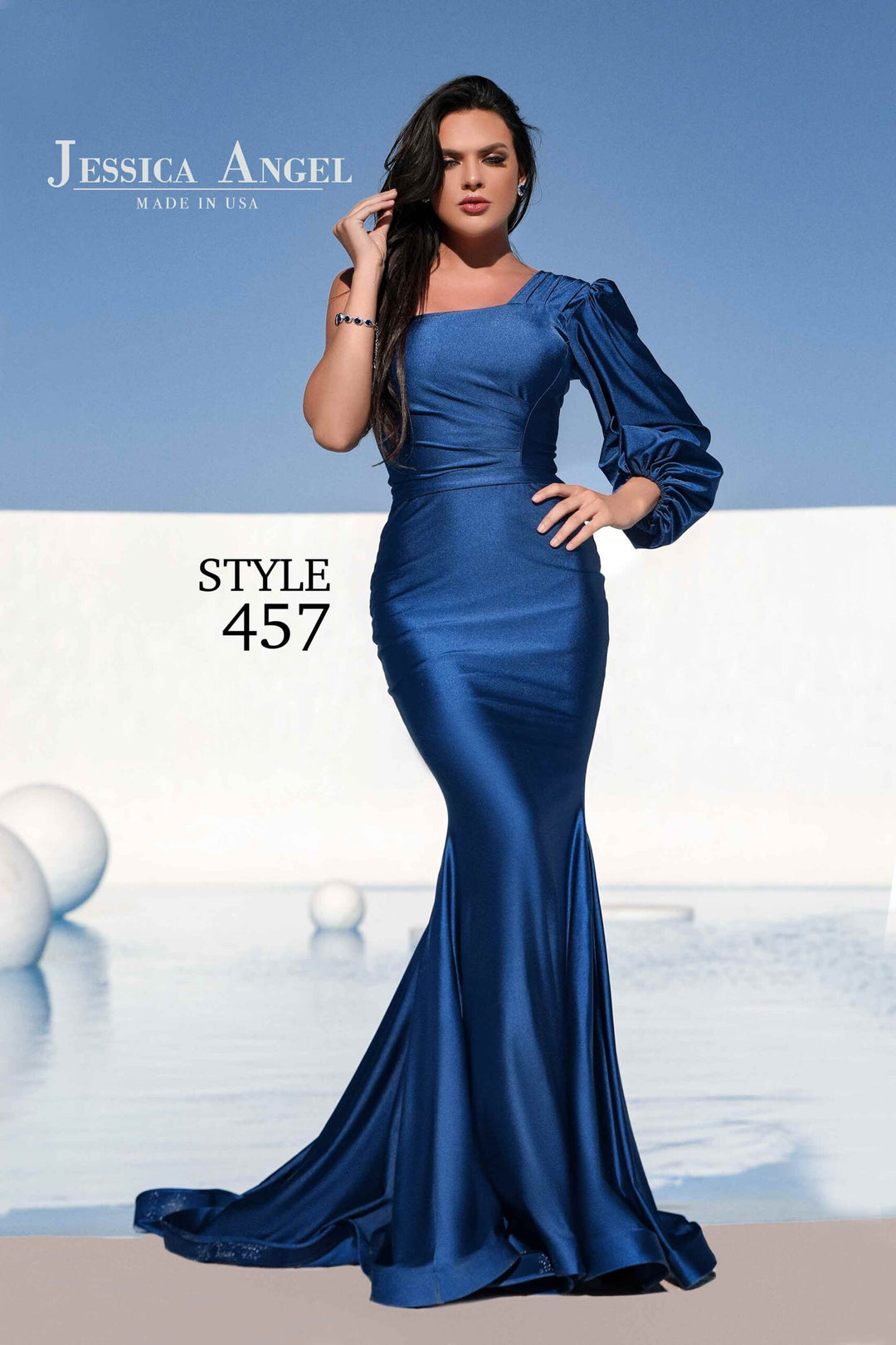 Jessica Angel 457 puff sleeve mermaid gown front view