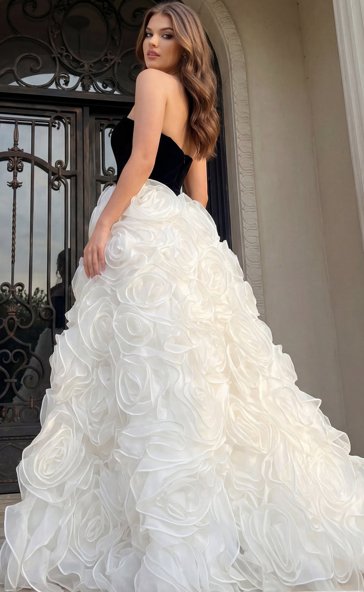 Jovani 45883 Strapless Gown With Sculpted Rosette Skirt