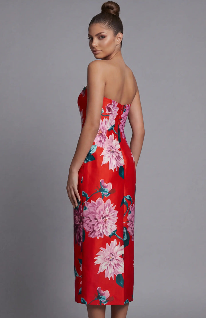 Jovani 46564 strapless floral print fitted midi dress view 2
