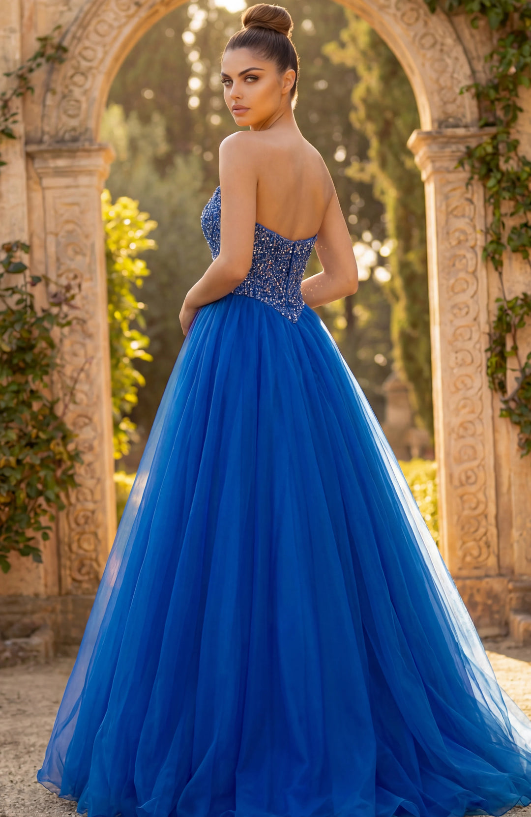 Jovani 47197 Strapless Beaded Ball Gown With Tulle Skirt