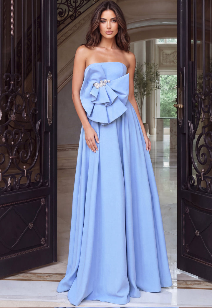 Jovani 48196 Strapless A-Line Evening Gown with Oversized Bow, front