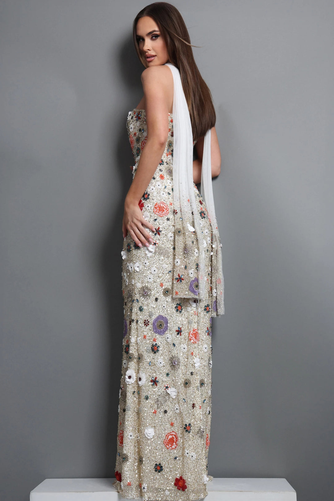 Jovani 48587 Strapless Floral Embroidered Sequin Mermaid Gown