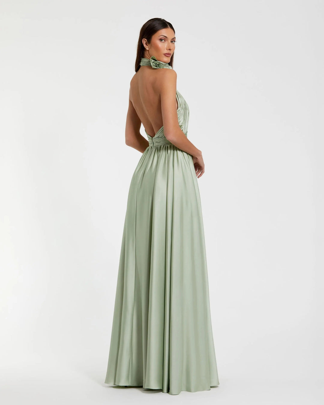 Mac Duggal 49333 Halter Neck Open Back Satin Gown with Slit