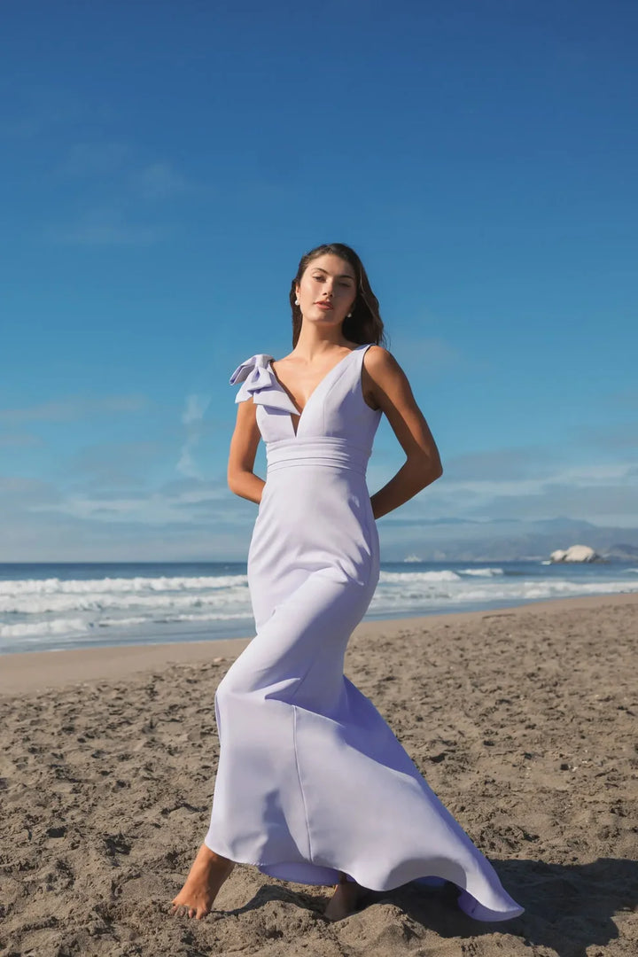 Mac Duggal 49454 Black Sleeveless V Neck Bow Detail Mermaid Gown