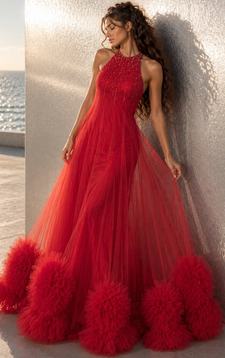 Jovani 49540 Beaded Halter Tulle Ball Gown
