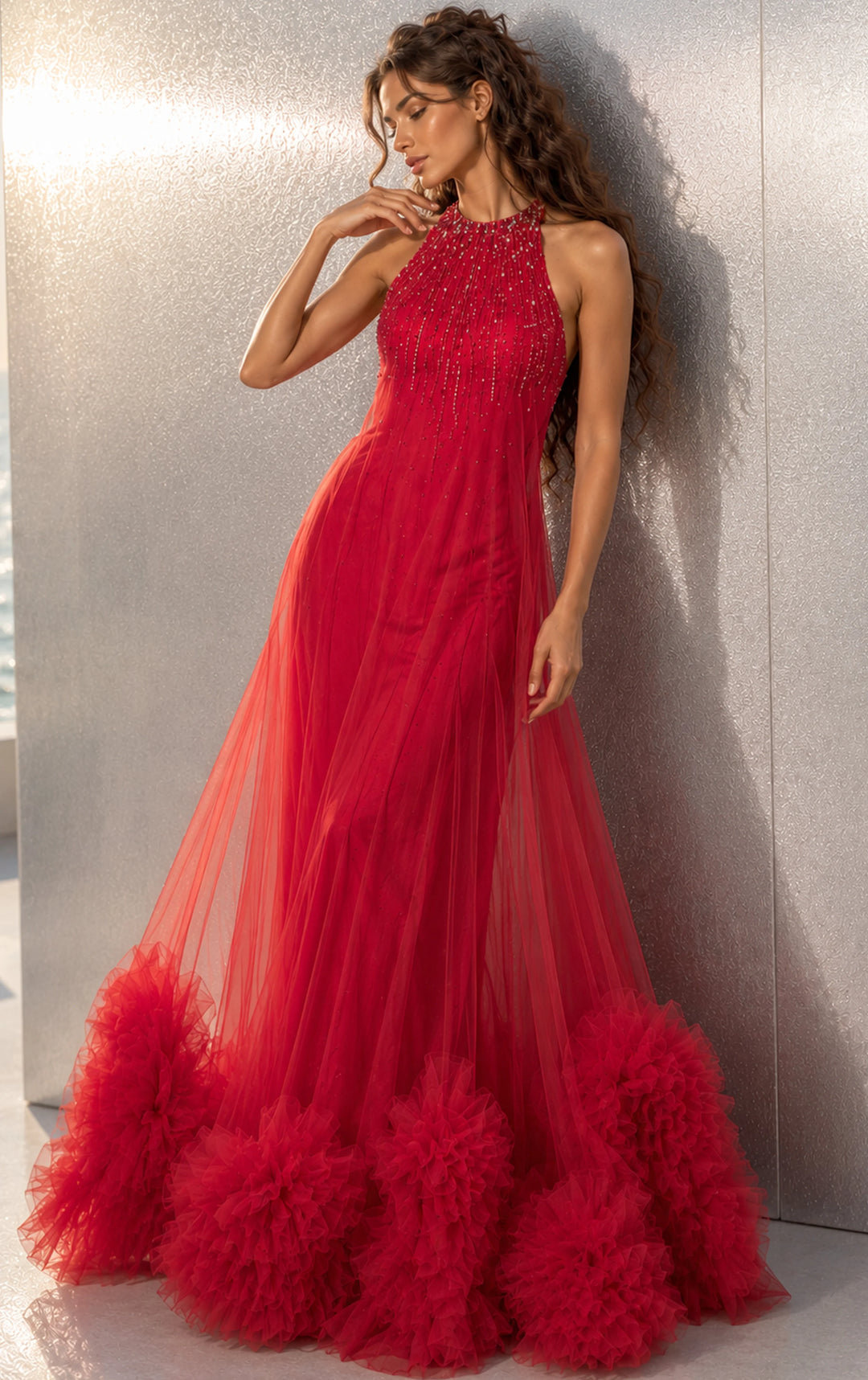 Jovani 49540 Beaded Halter Tulle Ball Gown
