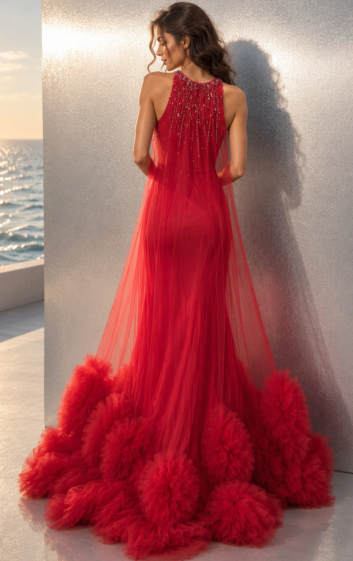 Jovani 49540 Beaded Halter Tulle Ball Gown