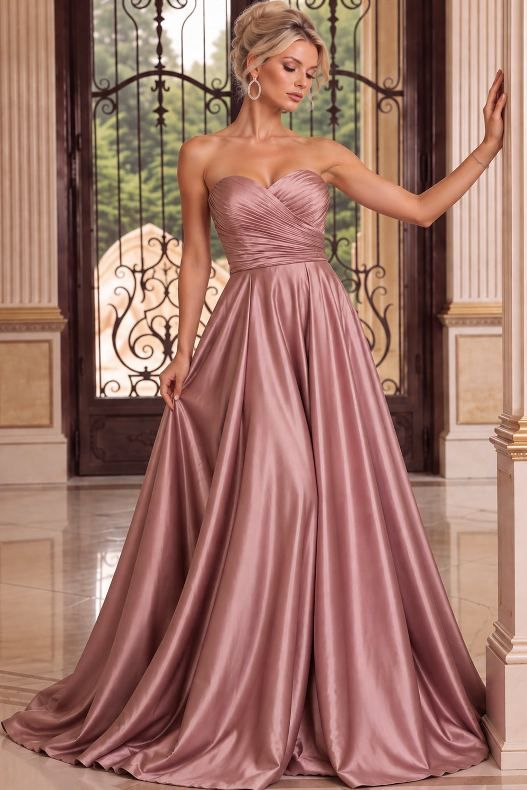 Jovani 49688 Strapless Sweetheart Ruched A-Line Evening Gown, three-quarter
