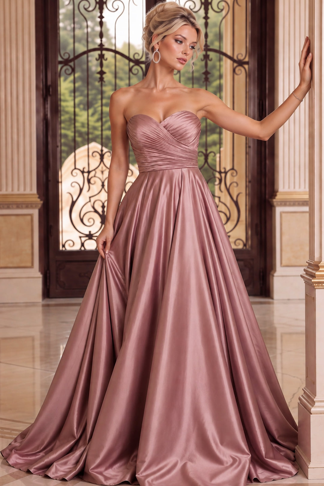 Jovani 49688 Strapless Sweetheart Ruched A-Line Evening Gown, three-quarter