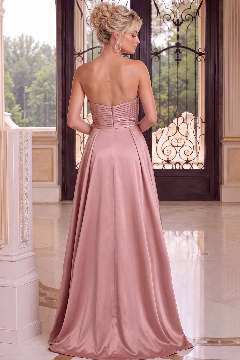 Jovani 49688 Strapless Sweetheart Ruched A-Line Evening Gown, back