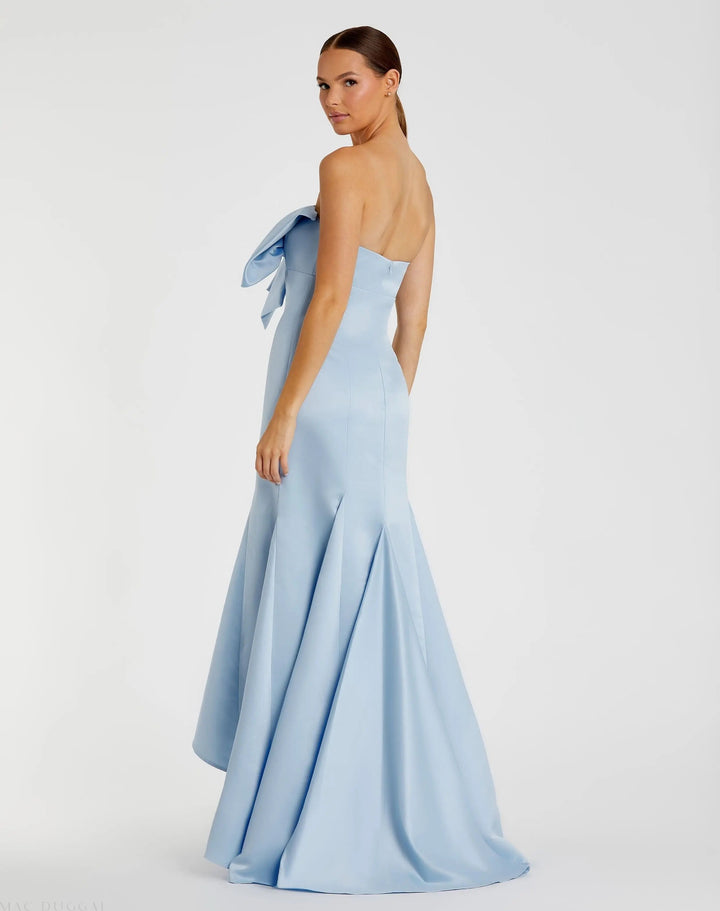 Mac Duggal SATIN Light Blue Strapless Bow Mermaid Gown