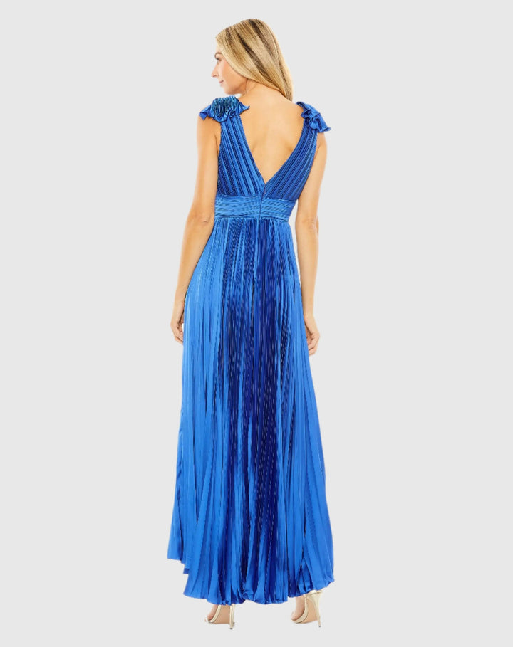 Mac Duggal 49734 Ruffle Top Sleeveless V Neck Pleated Gown