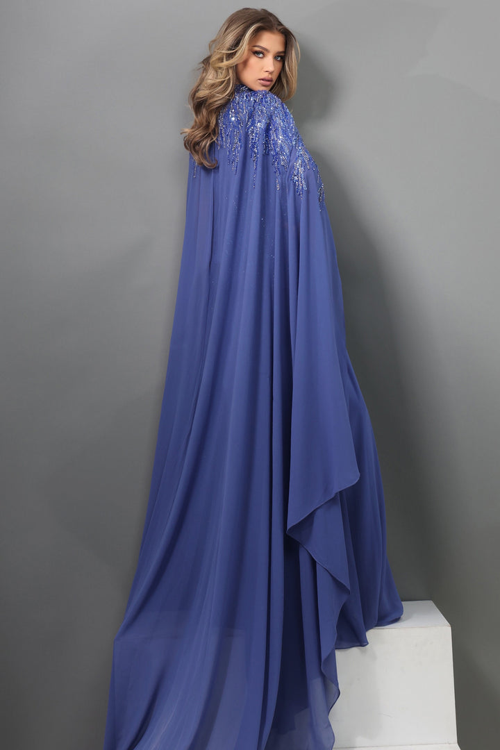 Jovani 49742 Beaded Cape Sleeves A Line Dress