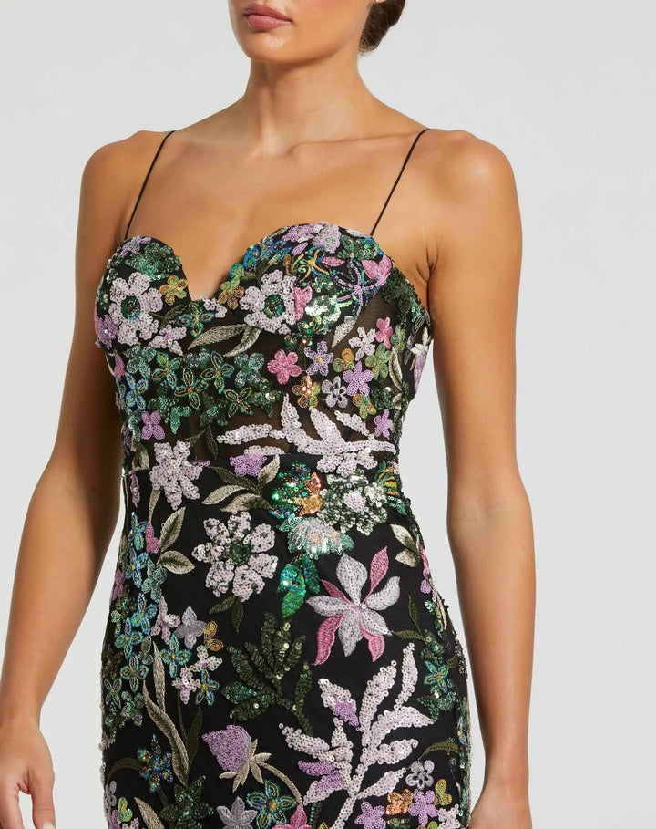 Mac Duggal 49827 Black Multicolor Embroidered Bustier Trumpet Gown