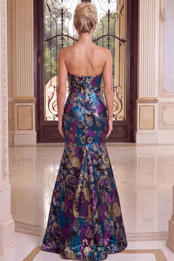 Jovani 49846 One-Shoulder Floral Mermaid Evening Gown, back