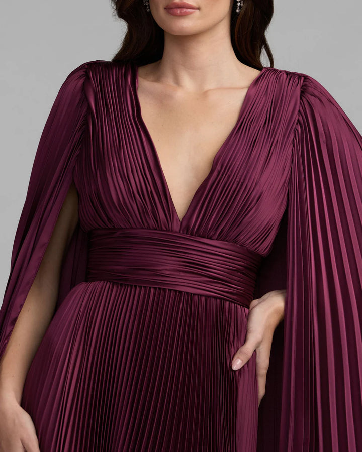 Mac Duggal 49872 Pleated Charmeuse V Neck Dress With Cape