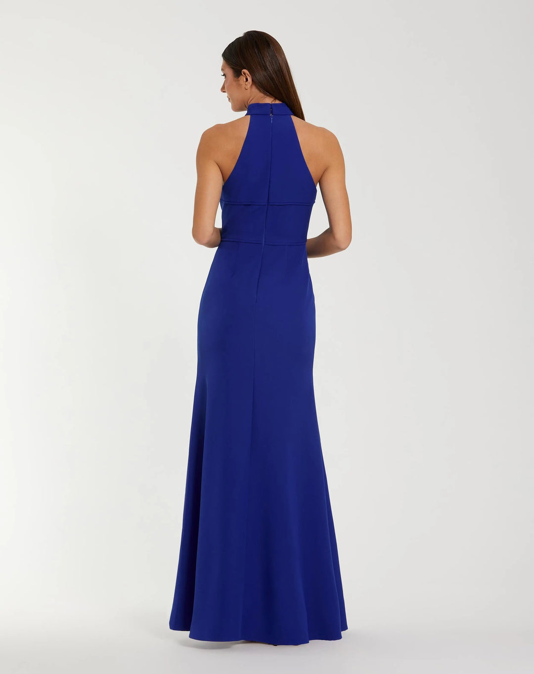 Blue Sleeveless Halter Neck Gown with Rosette Detail - FOSTANI.com