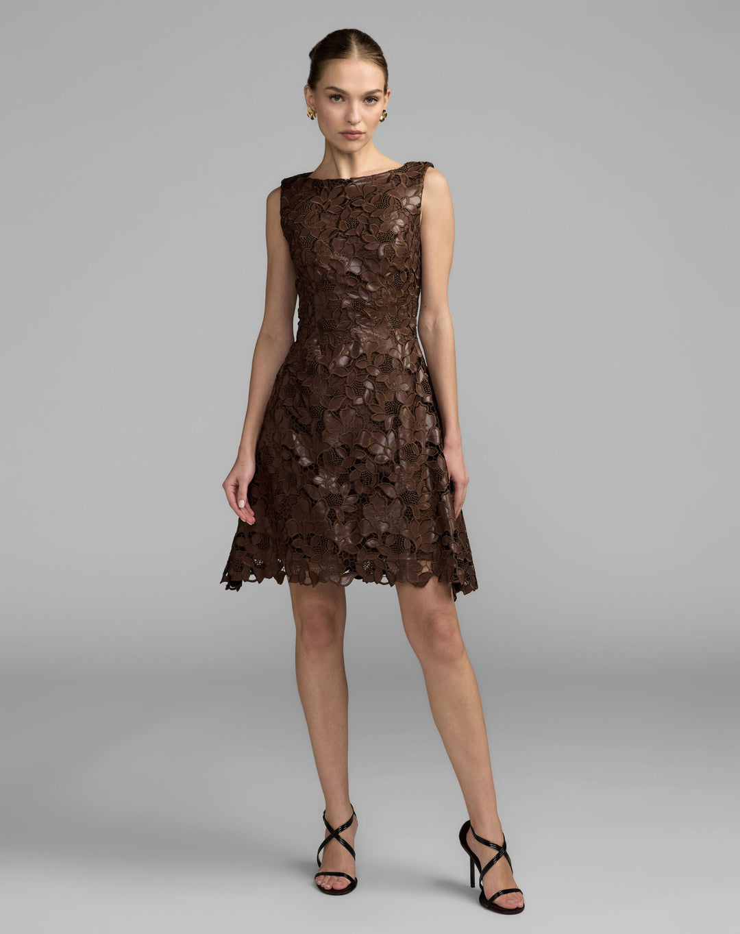 Mac Duggal 50188 Floral Embroidered Leather Mini Dress