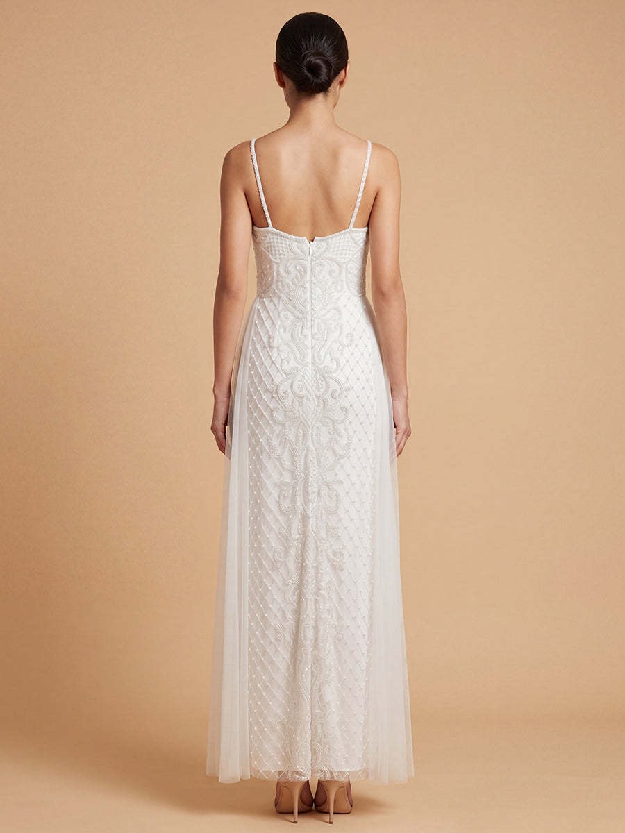 Lara 51224 Beaded Spaghetti Strap Sheath Gown