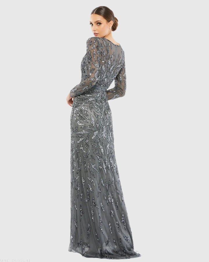 Mac Duggal 5124 Long Sleeve Beaded Evening Gown