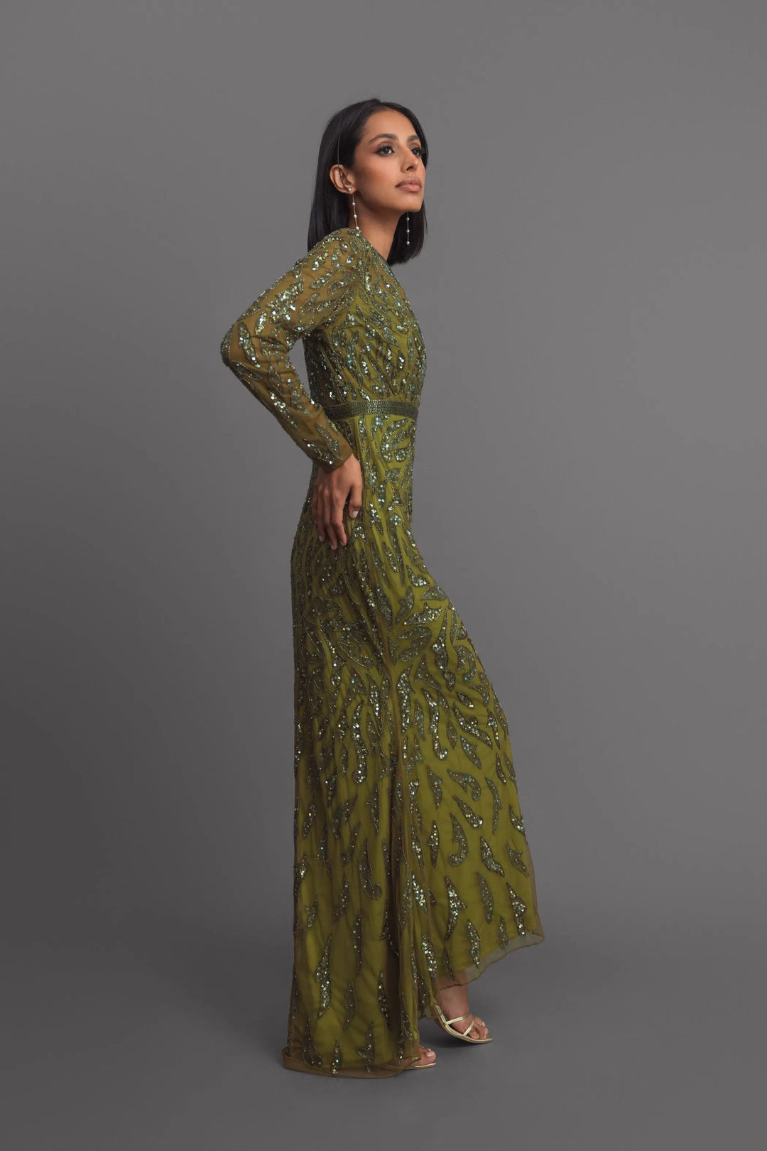 Mac Duggal 5124 Long Sleeve Beaded Evening Gown