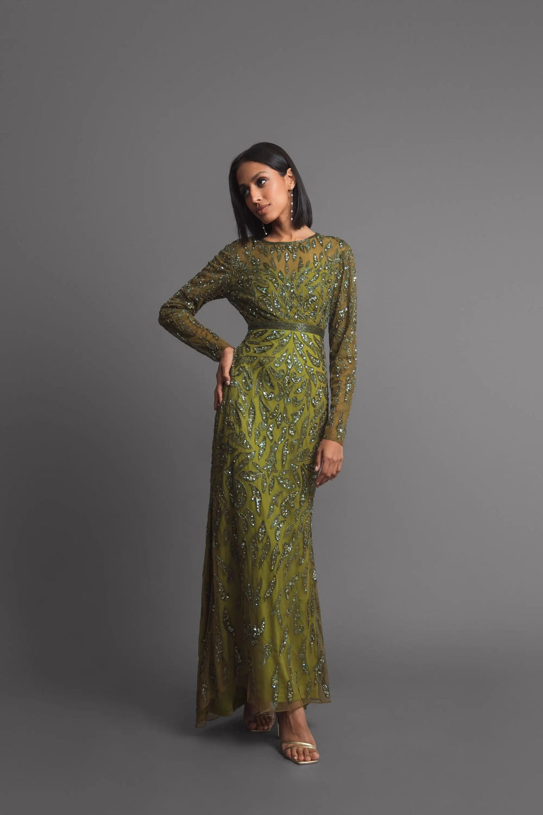 Mac Duggal 5124 Long Sleeve Beaded Evening Gown