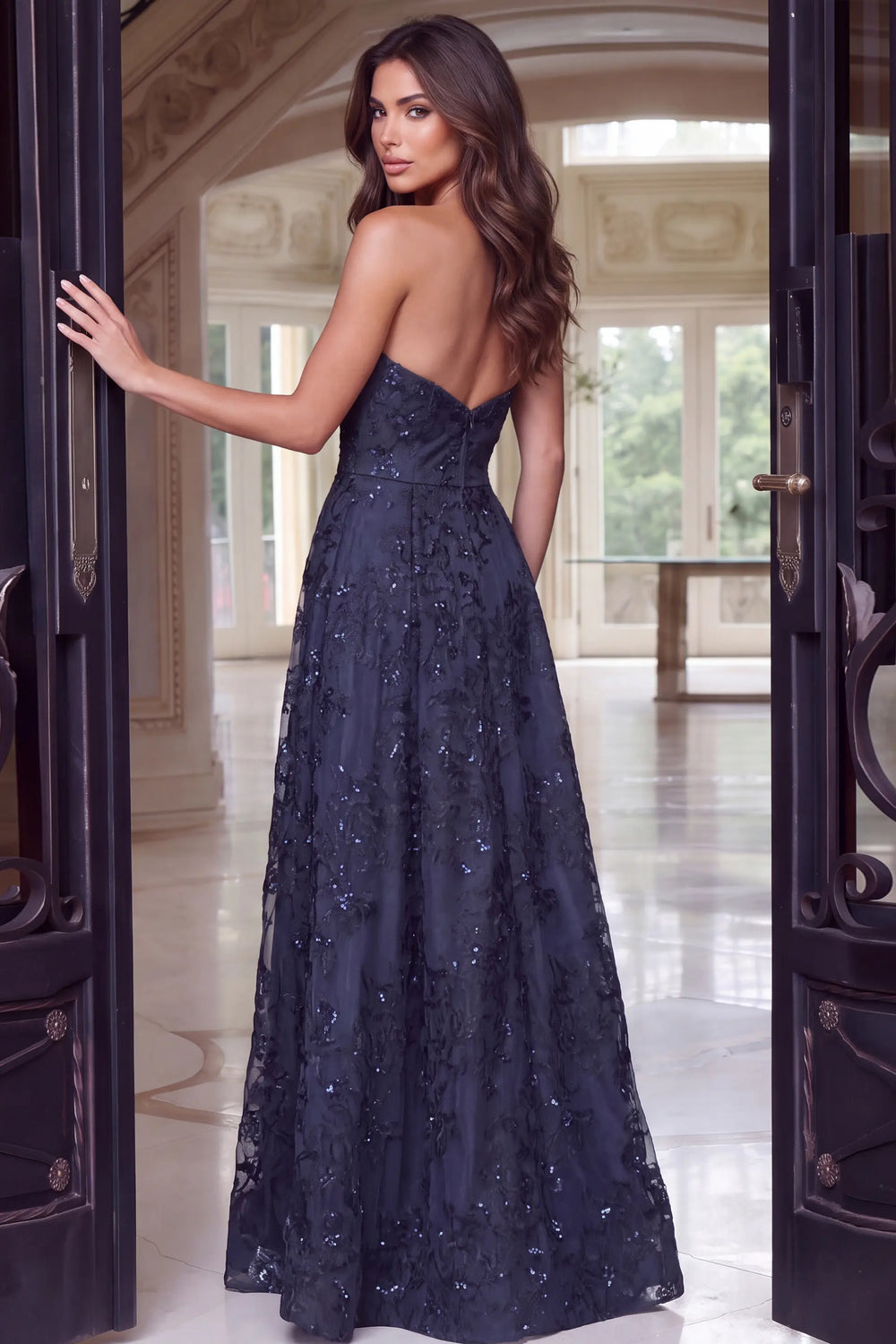 Jovani 51665 strapless peplum mermaid gown view 4