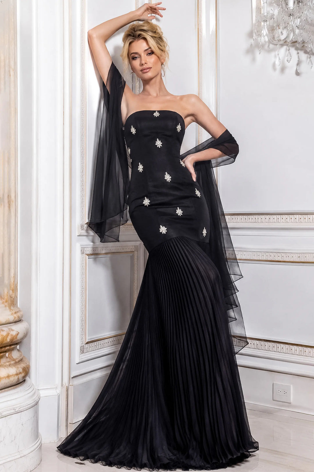 Jovani 51964 strapless beaded column gown view 2