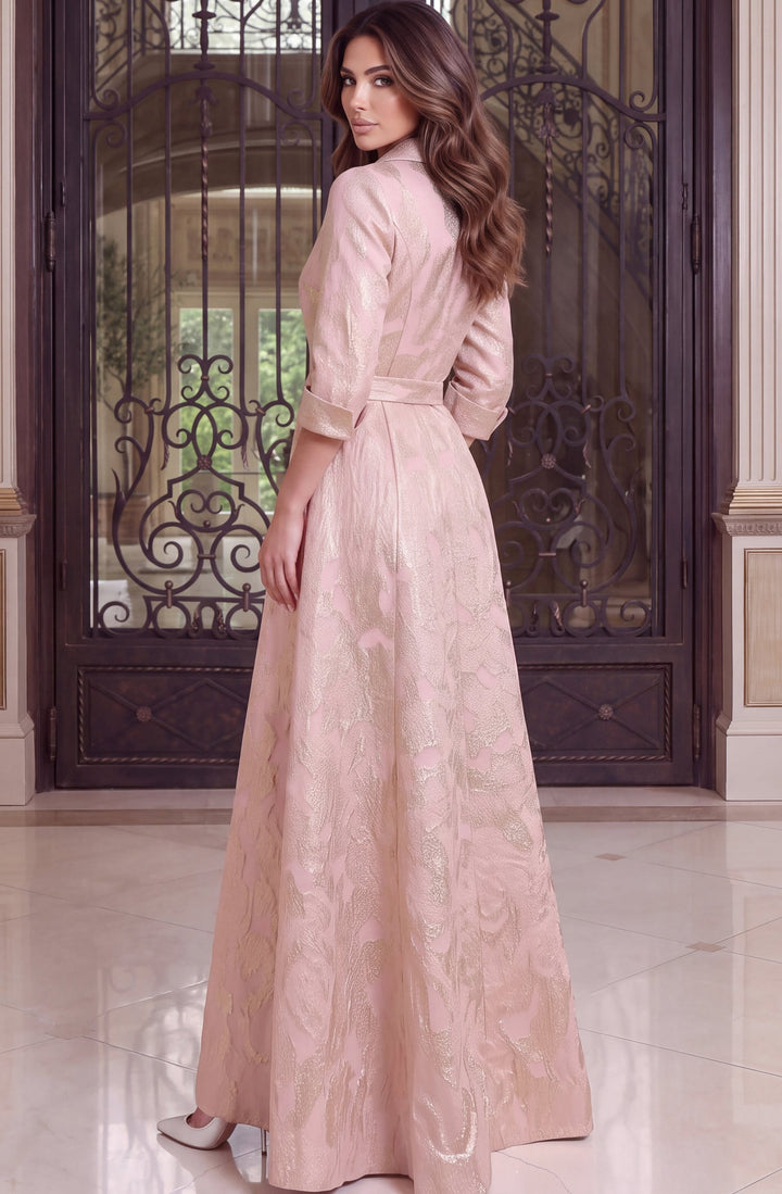 Jovani 52090 Collared Shirt Gown with Crystal Buttons and Pockets, back
