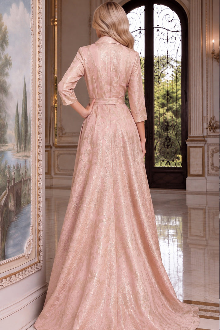 Jovani 52090 Collared Shirt Gown with Crystal Buttons and Pockets, back