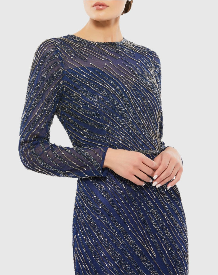 Mac Duggal 5240 Long Sleeve Beaded Column Gown