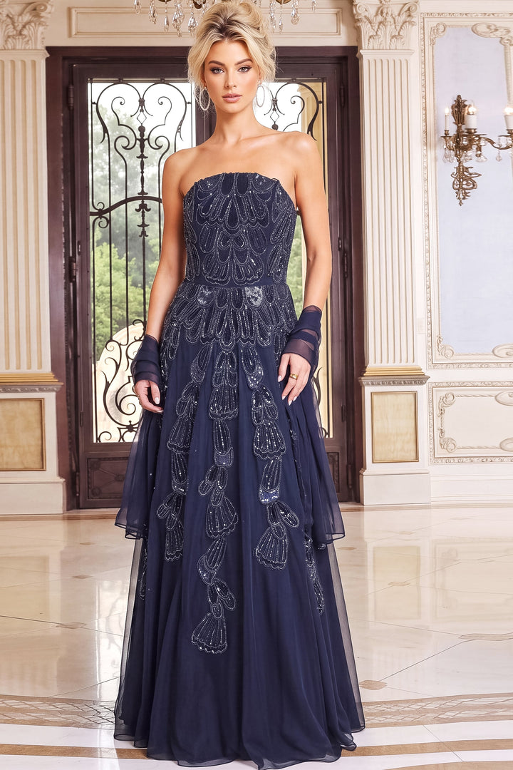 Jovani 52511 Strapless Beaded Column Evening Gown Side - FOSTANI.com