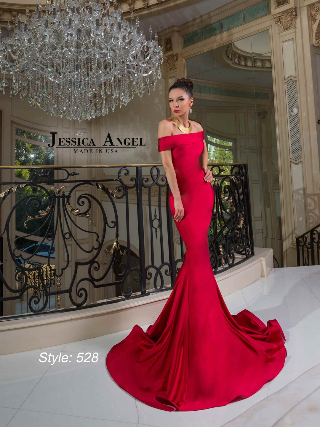 Jessica Angel 528 off shoulder mermaid gown front view 2