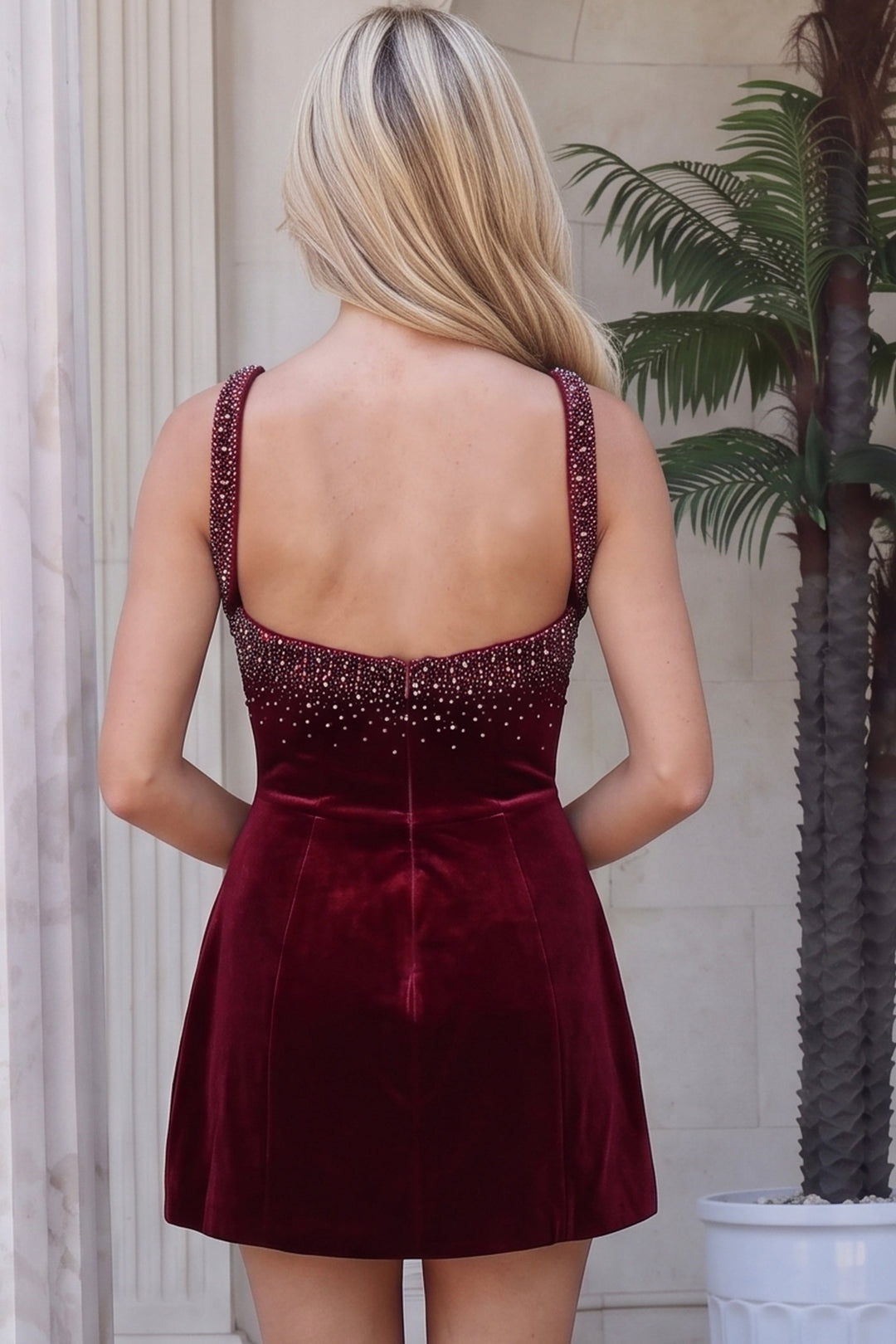 Jovani 53161 Crystal Criss-Cross Fit and Flare Mini Dress back view