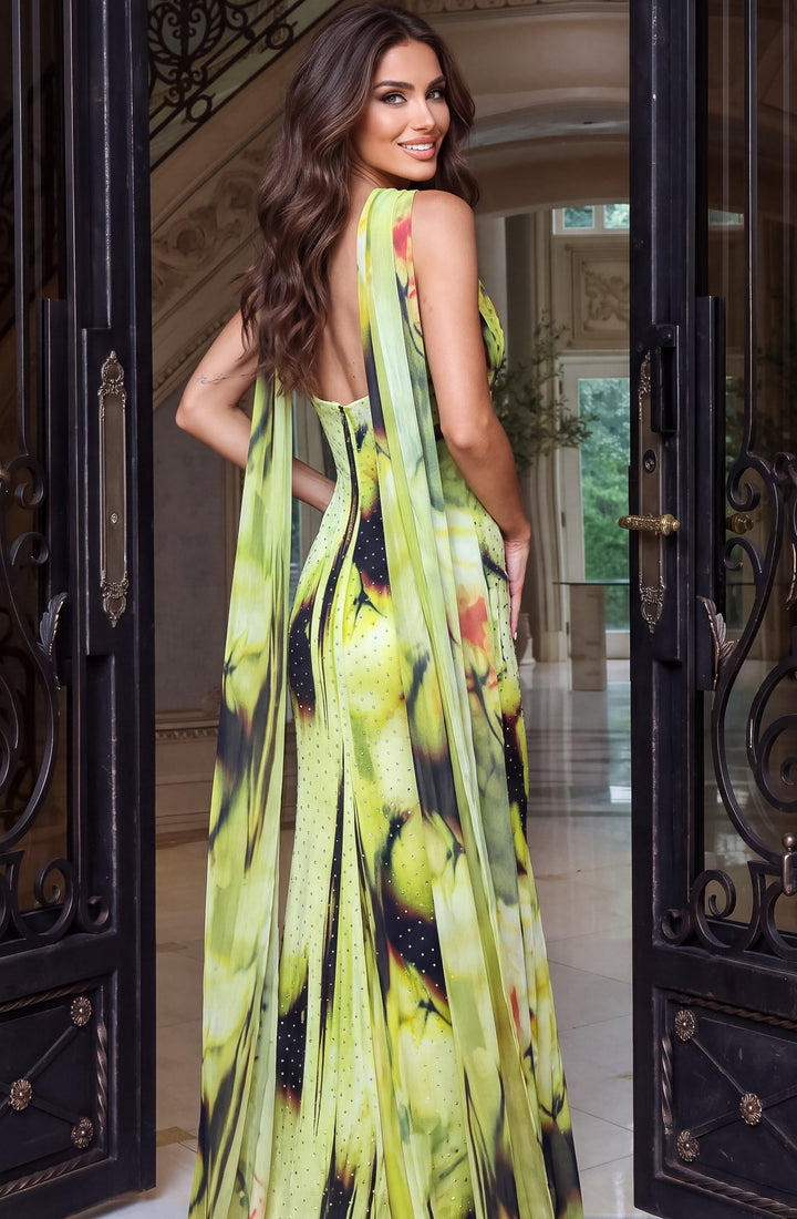 Jovani 54031 Strapless Floral Print Column Evening Gown, back