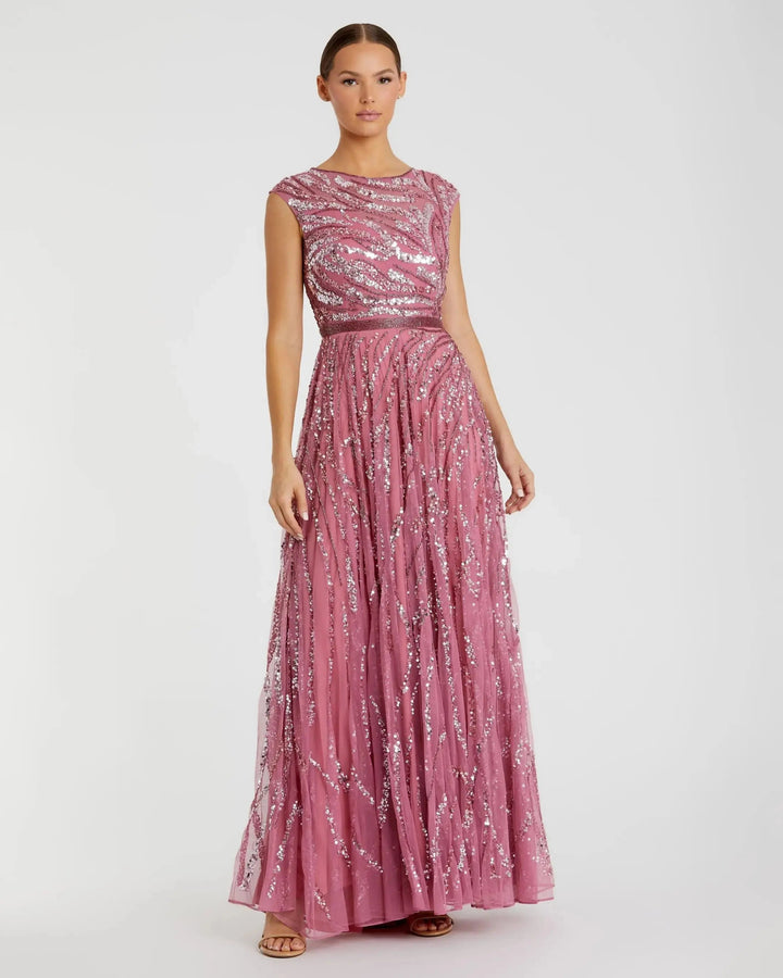 Mac Duggal 5445 Cap Sleeve Embellished Evening Gown
