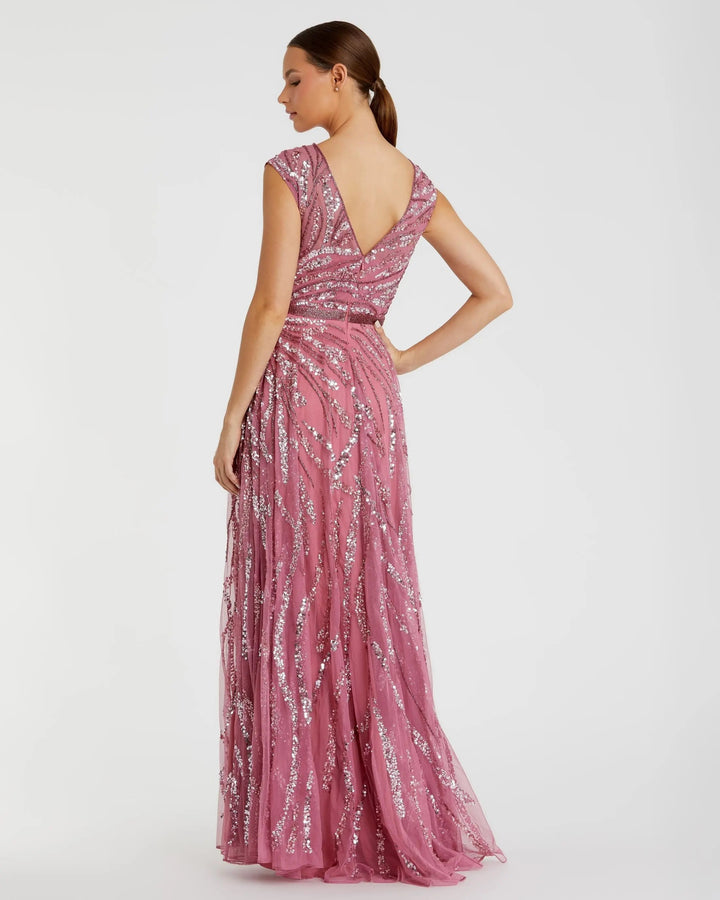 Mac Duggal 5445 Cap Sleeve Embellished Evening Gown