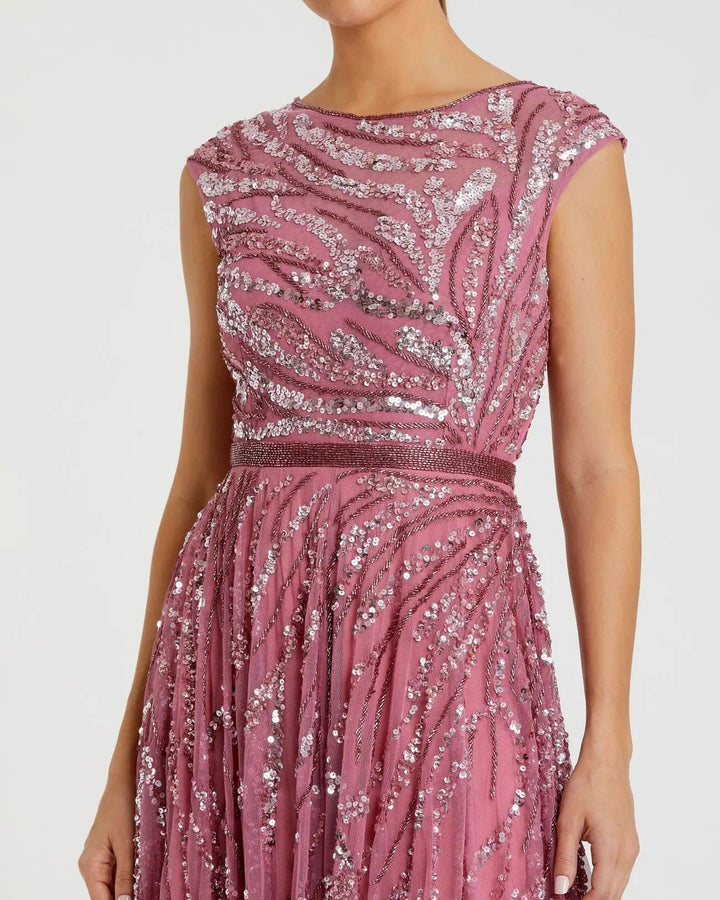 Mac Duggal 5445 Cap Sleeve Embellished Evening Gown
