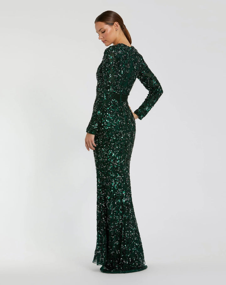 Mac Duggal 5453 Green Hand Embellished Long Sleeve Gown