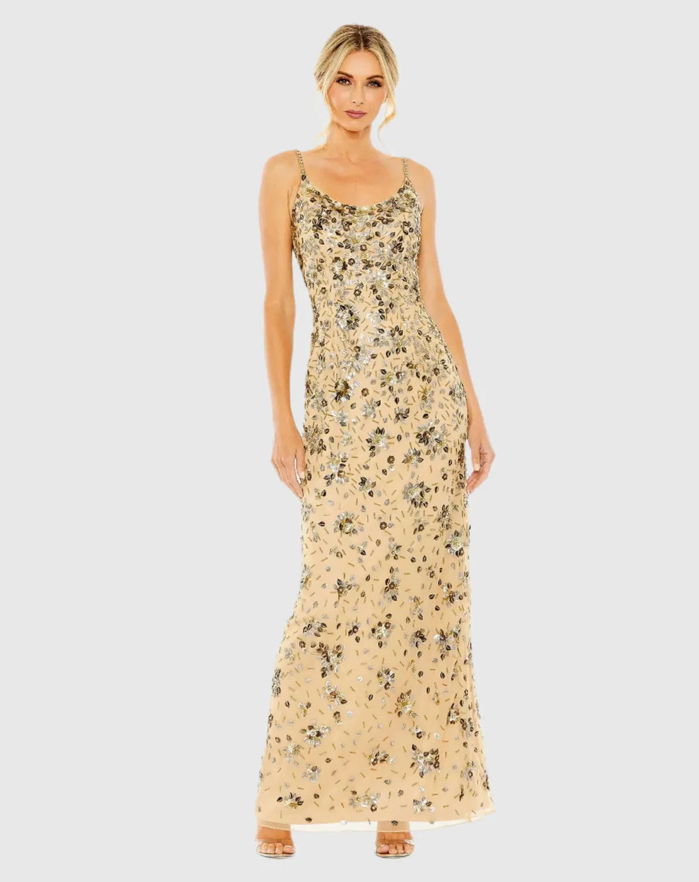 Mac Duggal 5477 Blue Floral Embellished Scoop Neck Evening Gown
