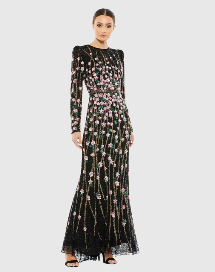 Mac Duggal 5492 Embellished High Neck Long Sleeve Gown