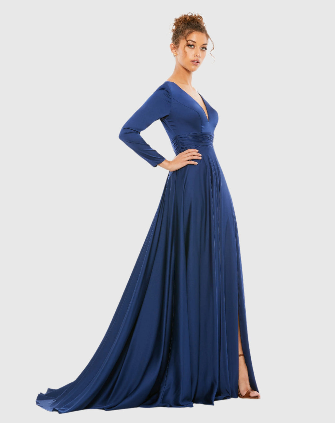 Mac Duggal 55245 Long Sleeve Ruched Waist A-Line Gown